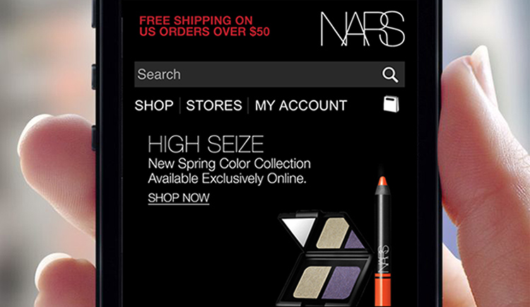 UX and UI responsive wireframe and mockup design for NARS Cosmetics.